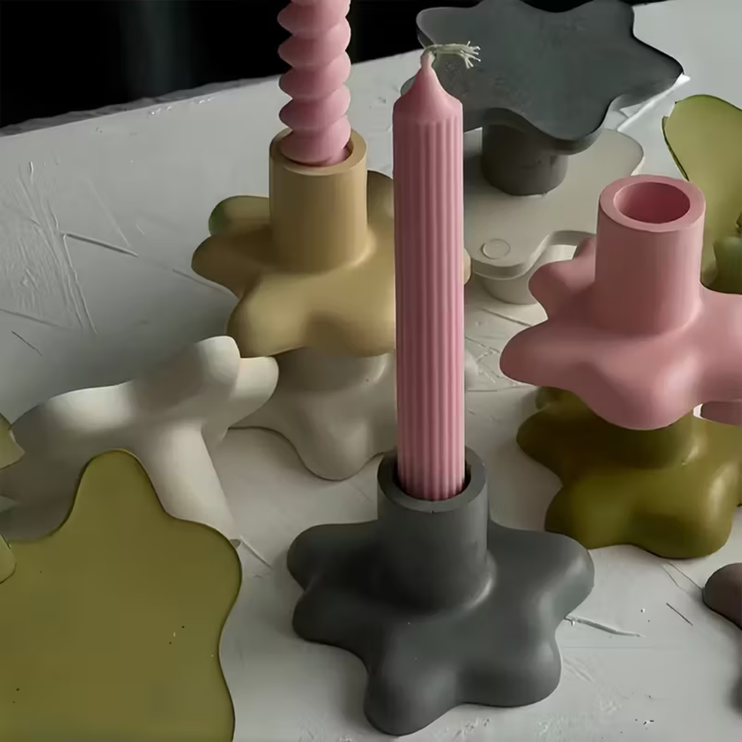 Craftto Soyut Desen Modern Dekoratif Şamdan Silikon Kalıbı 2'li Set